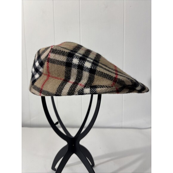 VTG ‘Burberrys' Nova Plaid Wool Newsboy Cap England Large Cabbie Hat UK Size L - Picture 1 of 15